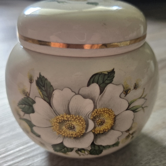 Sadler Dogwood Blossom Floral Ginger Jar Lidded England 4" - Picture 3 of 12